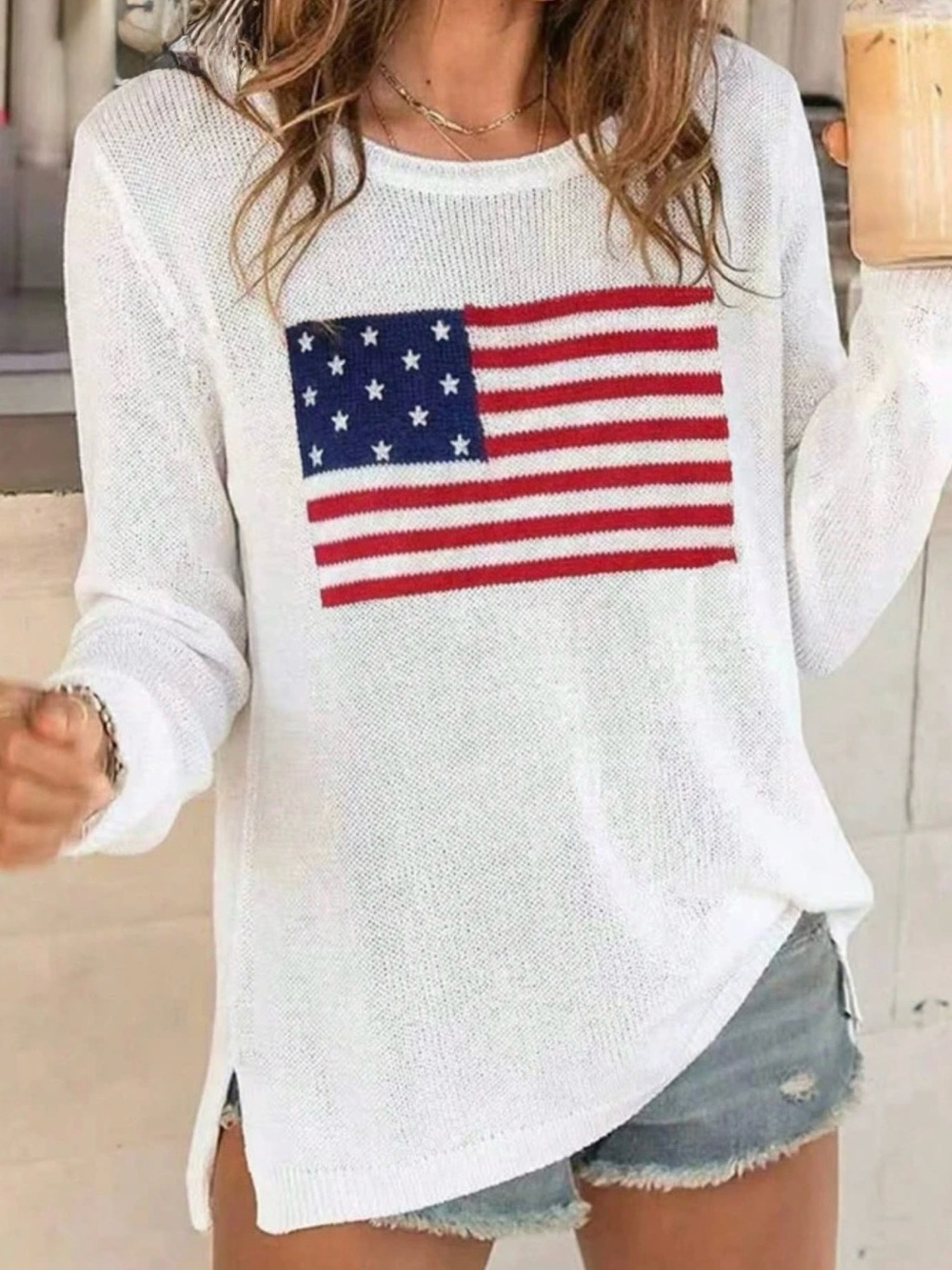 🇺🇸 4th of july American Flag Lightweight Knit Sweater Summer Pullover white